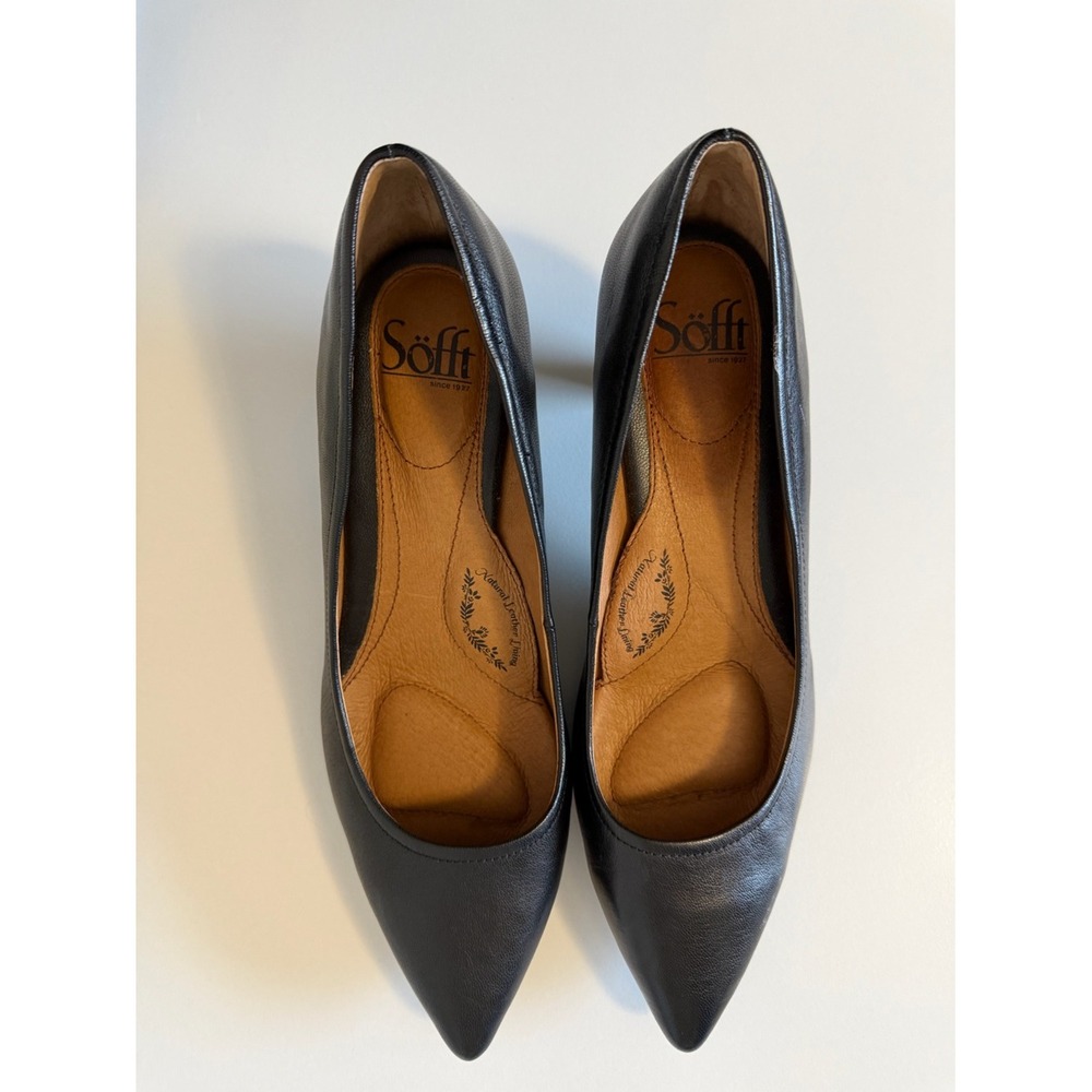 Sofft Altessa II Black Leather Comfort Pointy Almond Toe Kitten Heels